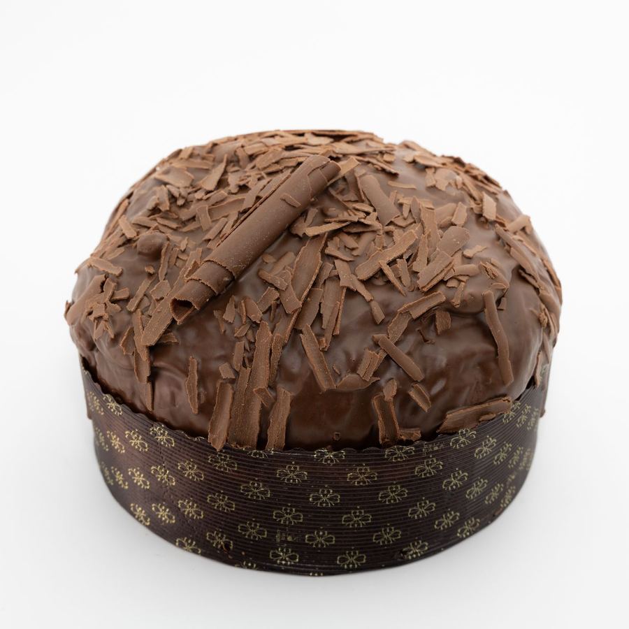 Panettone al cioccolato con glassa e scaglie di cioccolato